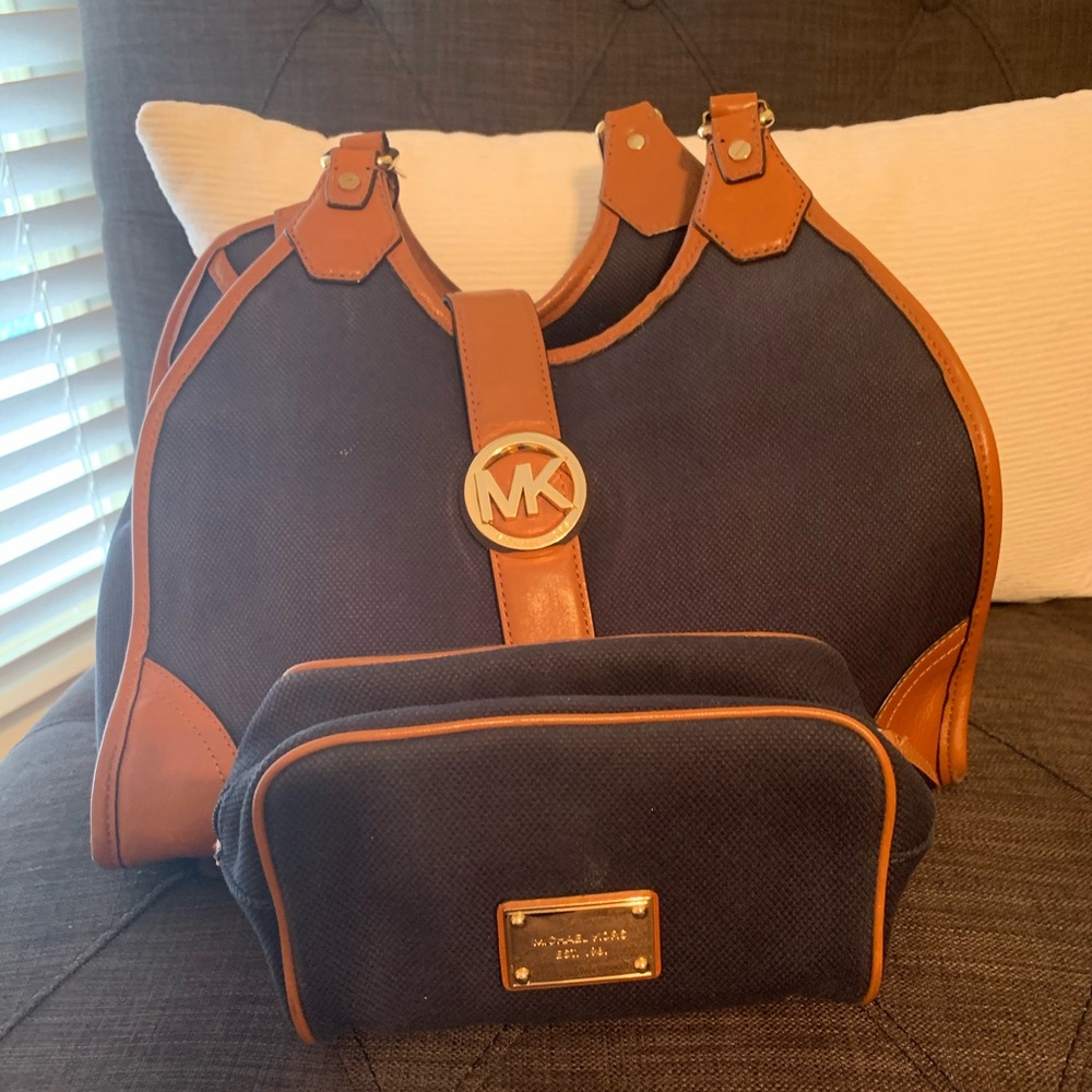MK Canvas Shoulder Bag & Matching Cosmetic Bag